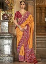 Banarasi Silk Orange Party Wear Weaving Saree